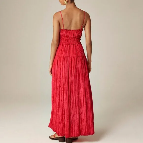 J. Crew Crinkled ruffle-trim dress Strawberry Pink Size L - Picture 2 of 9